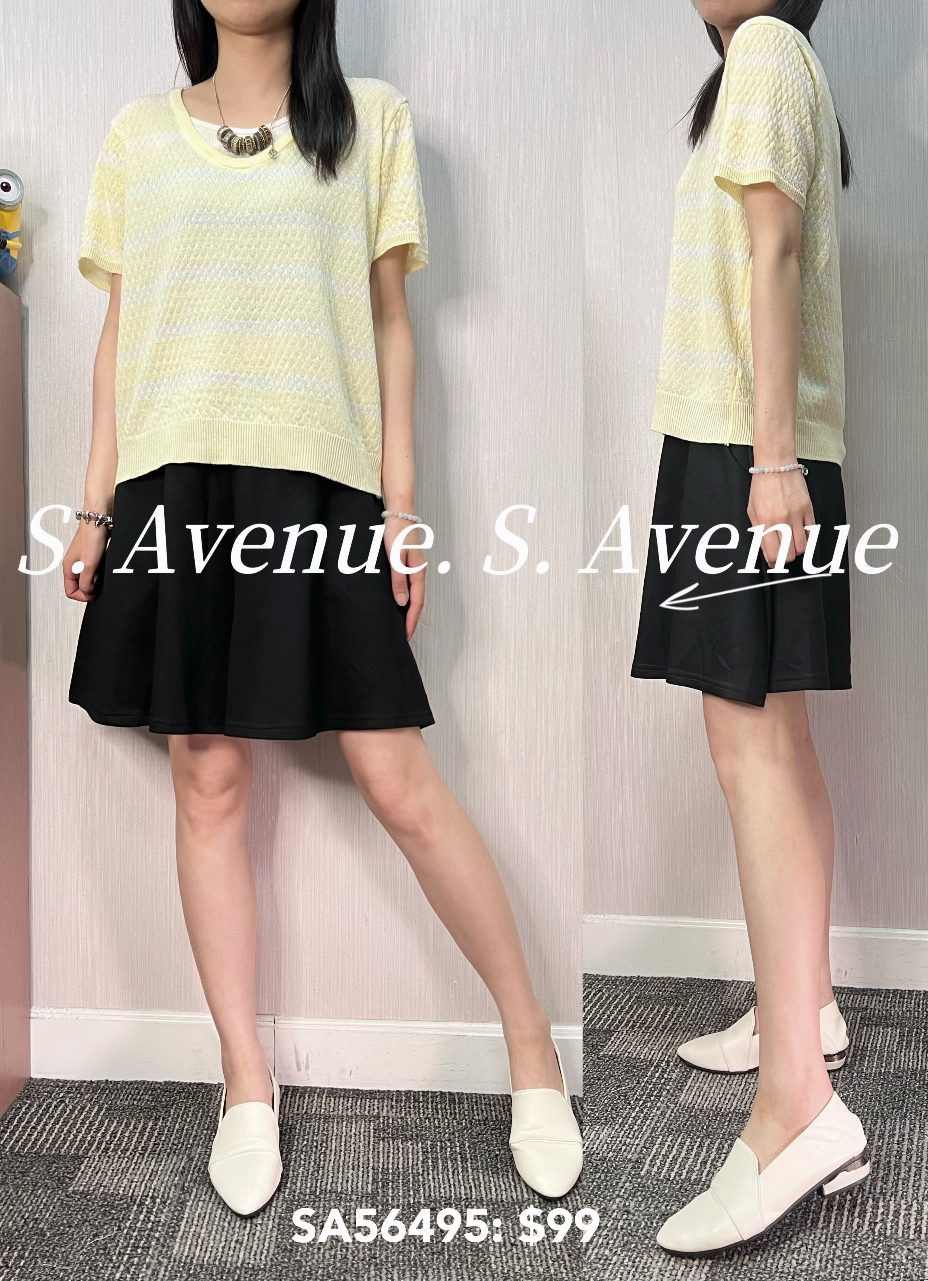 SA56495: 短袖假兩件橫紋線top