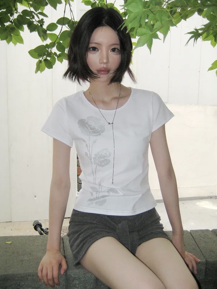 Pixel Rose Graphic Short Sleeve Top