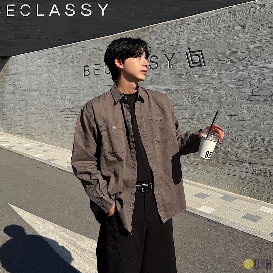 【100%保證韓國直送】雙口袋水洗棉質休閒長袖恤衫 👕 [3 color] RF118541