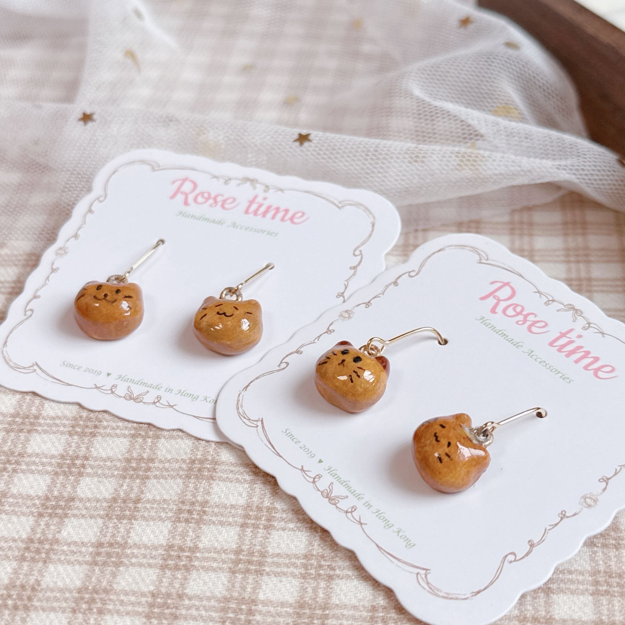 手繪迷你貓貓小饅頭耳環