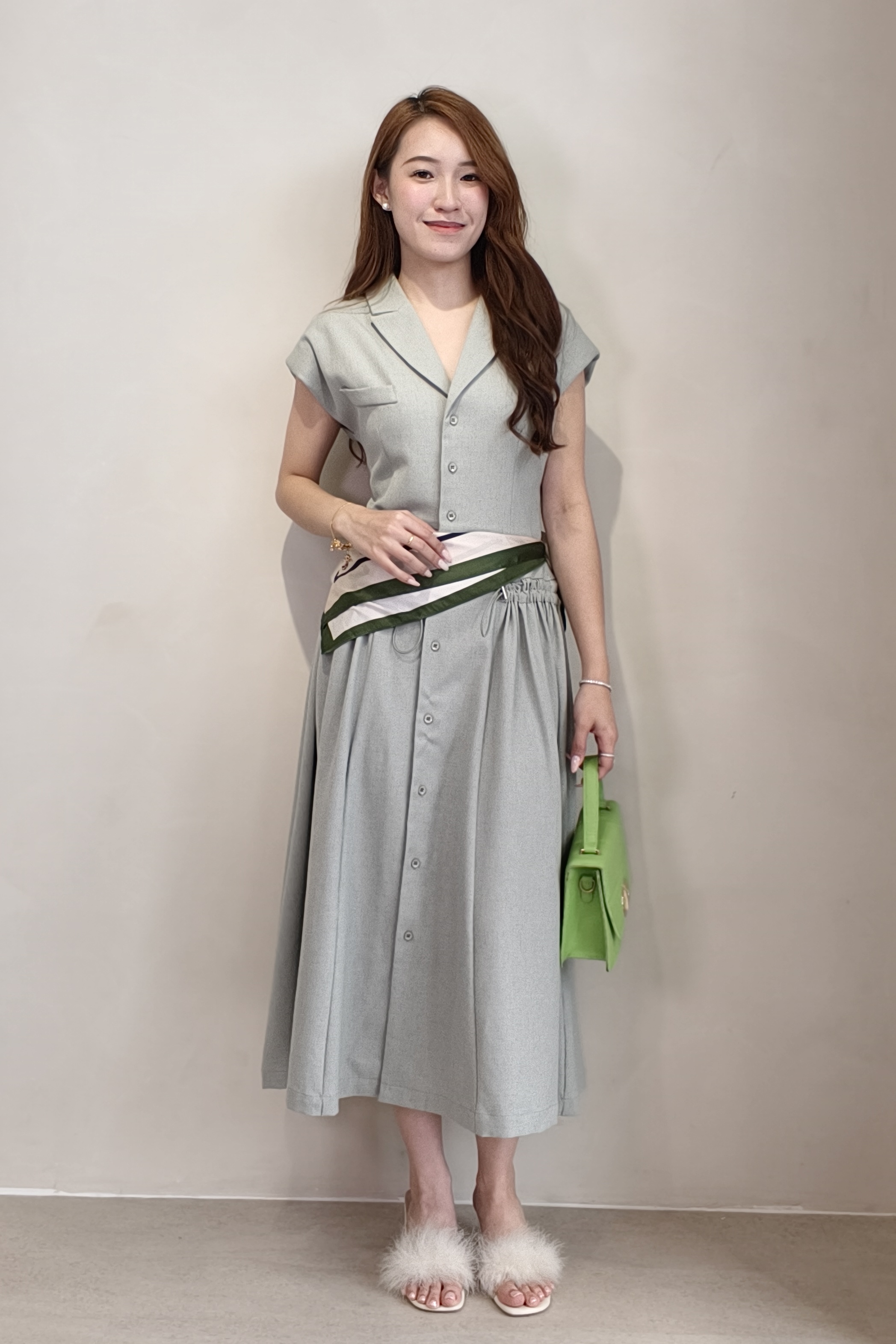 MF36021 Button-Down A-Line Maxi Dress