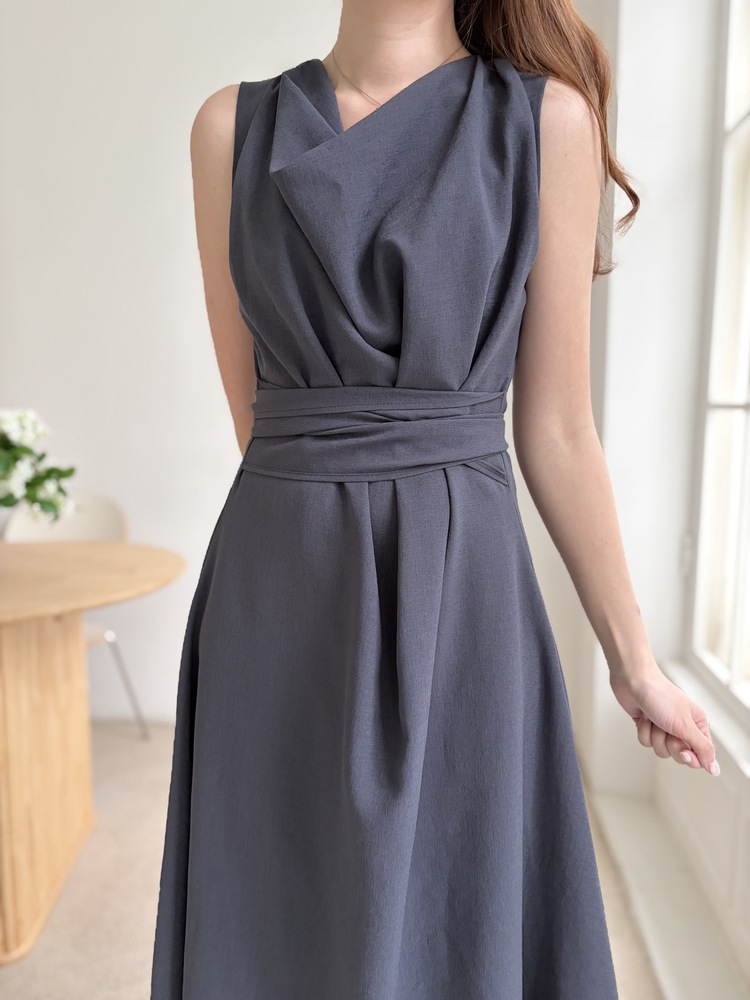 Athena Drape Dress (Charcoal)
