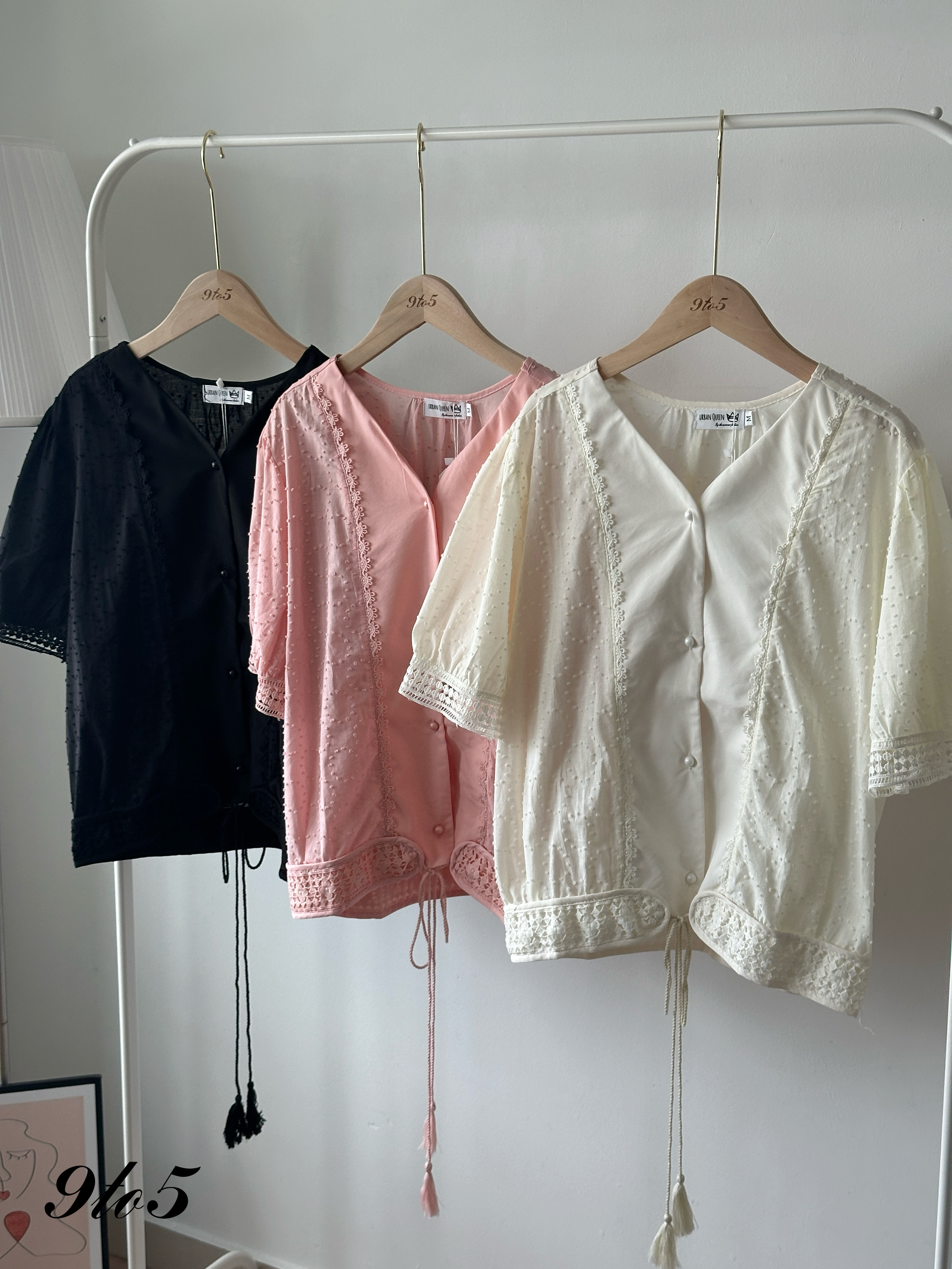 T4317 Puff Sleeve Floral Lace Top - 3 Colors 