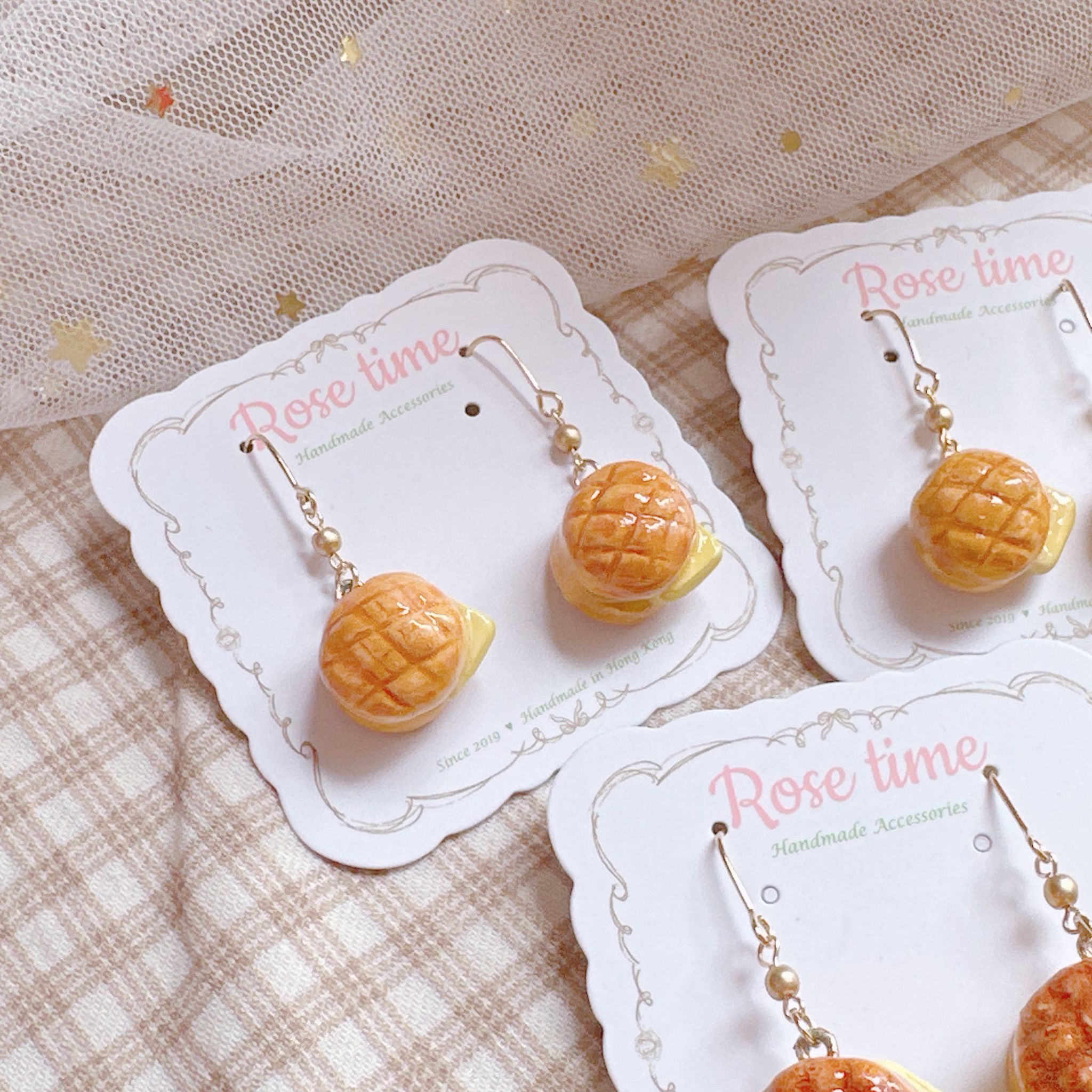 手繪 港式菠蘿油 耳環