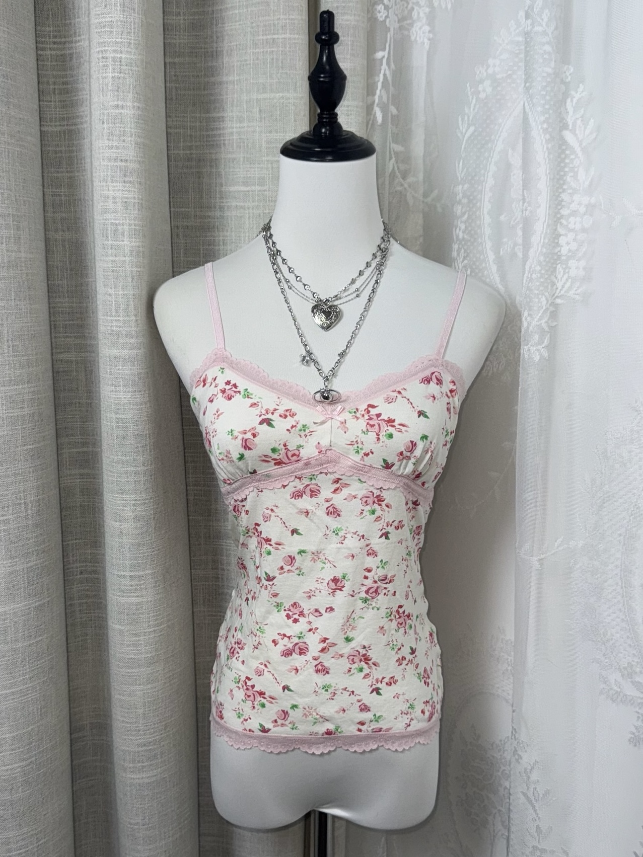 Cottagecore Rose Print Lace Tank