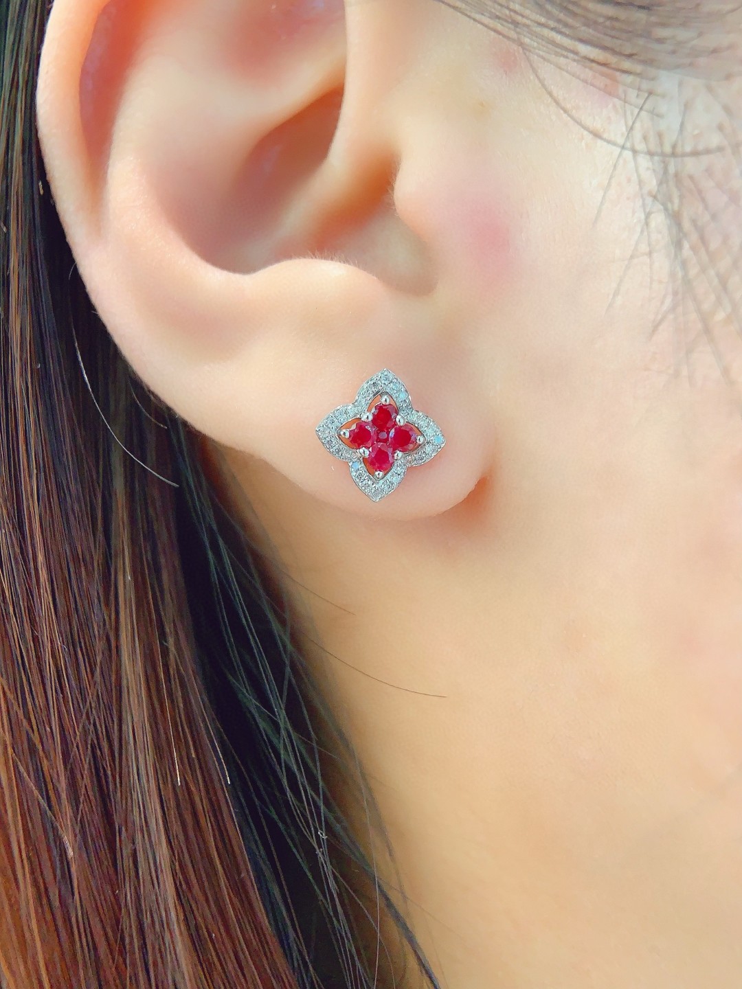 18K Ruby Diamond Earrings 