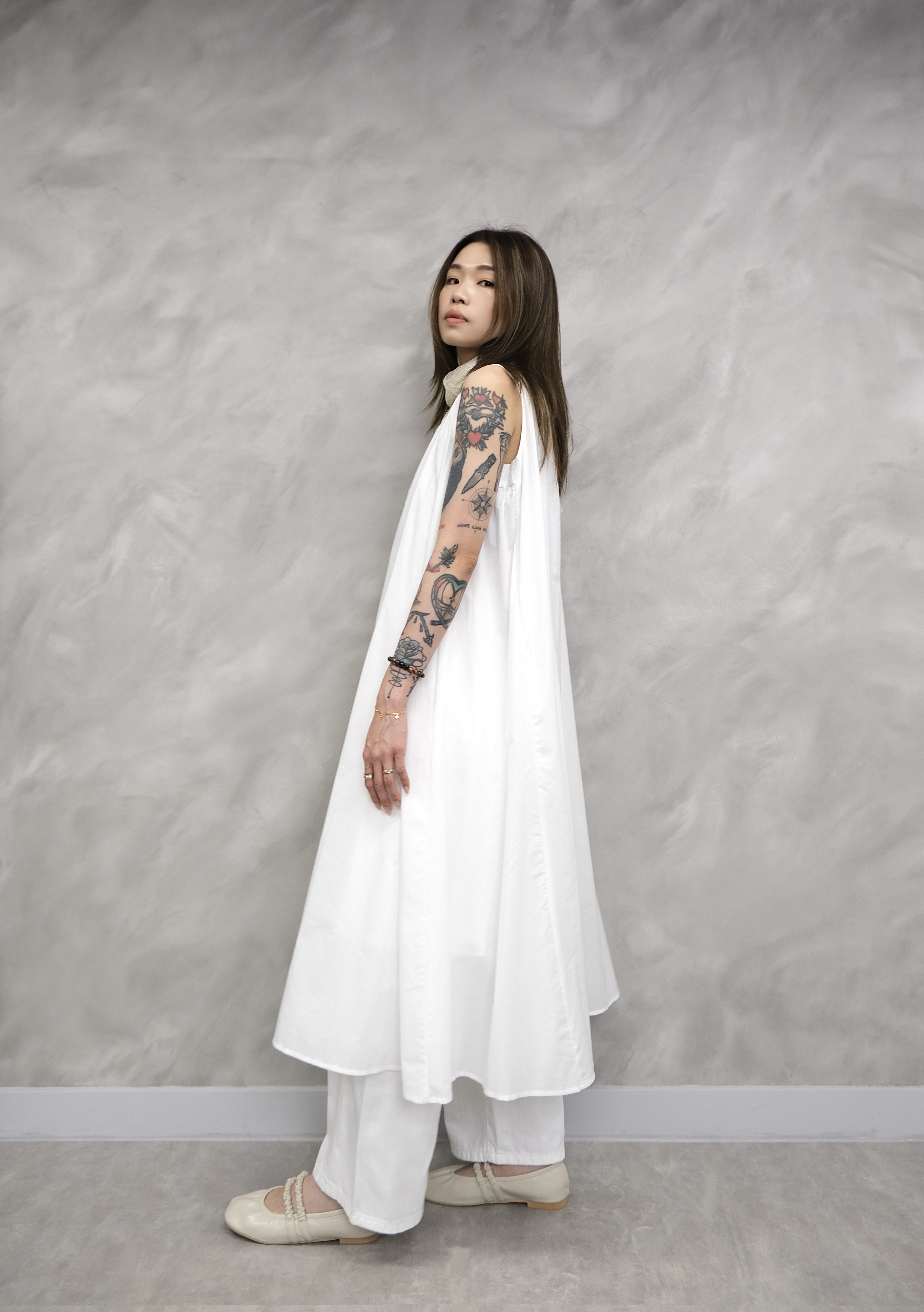Cotton shirring sleeveless dress #op16