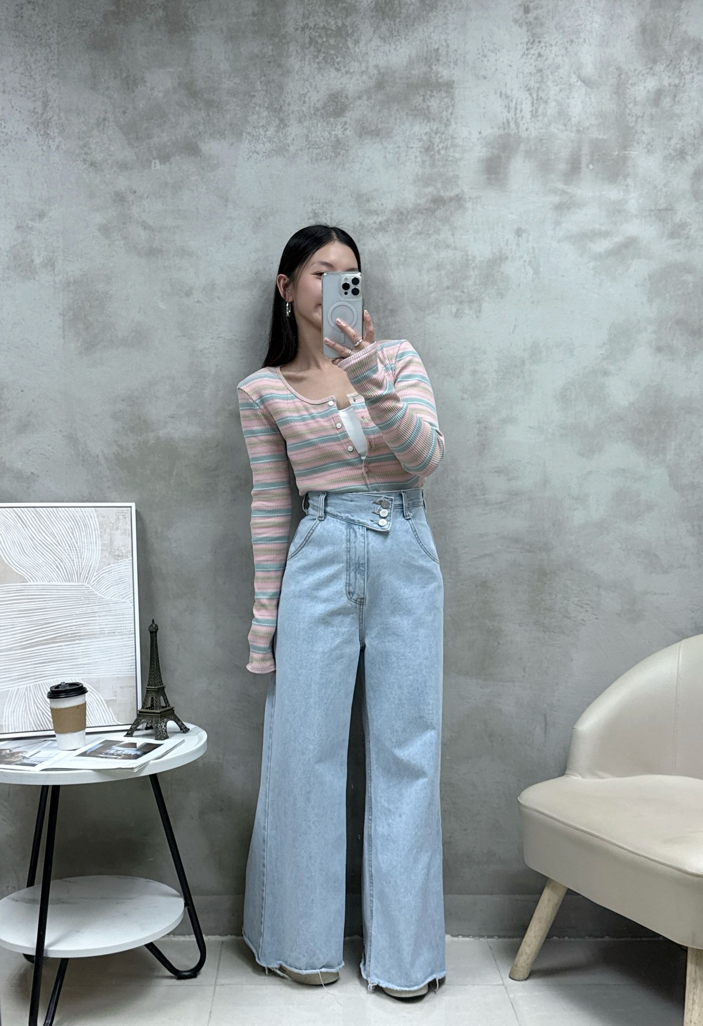 C04 拼色橫紋外套