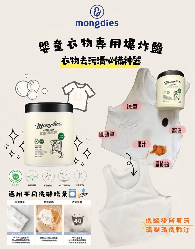【韓國 Mongdies 爆炸鹽💢衣物潔淨的秘密武器 🛡️】