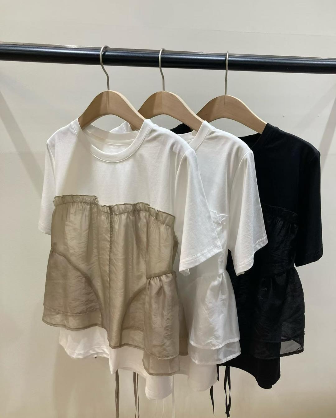 薄紗拼接假兩件TEE