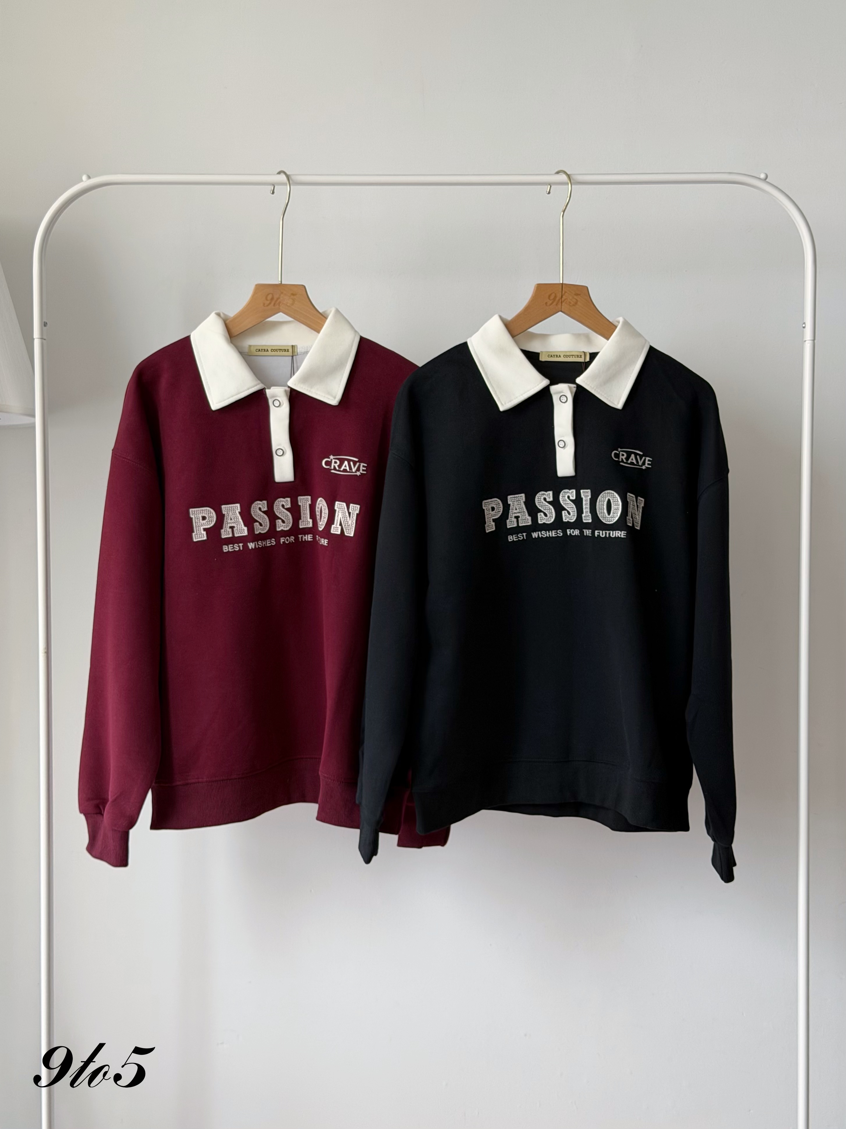T4526 Embroidery Wording Sweatshirt with Collar - 4 Colors 