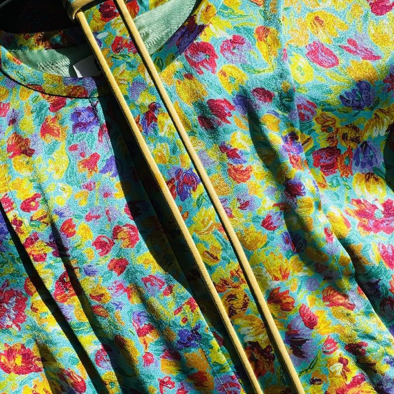 Vintage C.a. 1980s André Laug 100% Silk Made in Italy Floral Dress with original Belt(MT1625)
