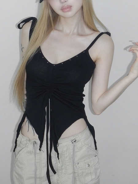 V-Neck Studded Ruched Crop Top