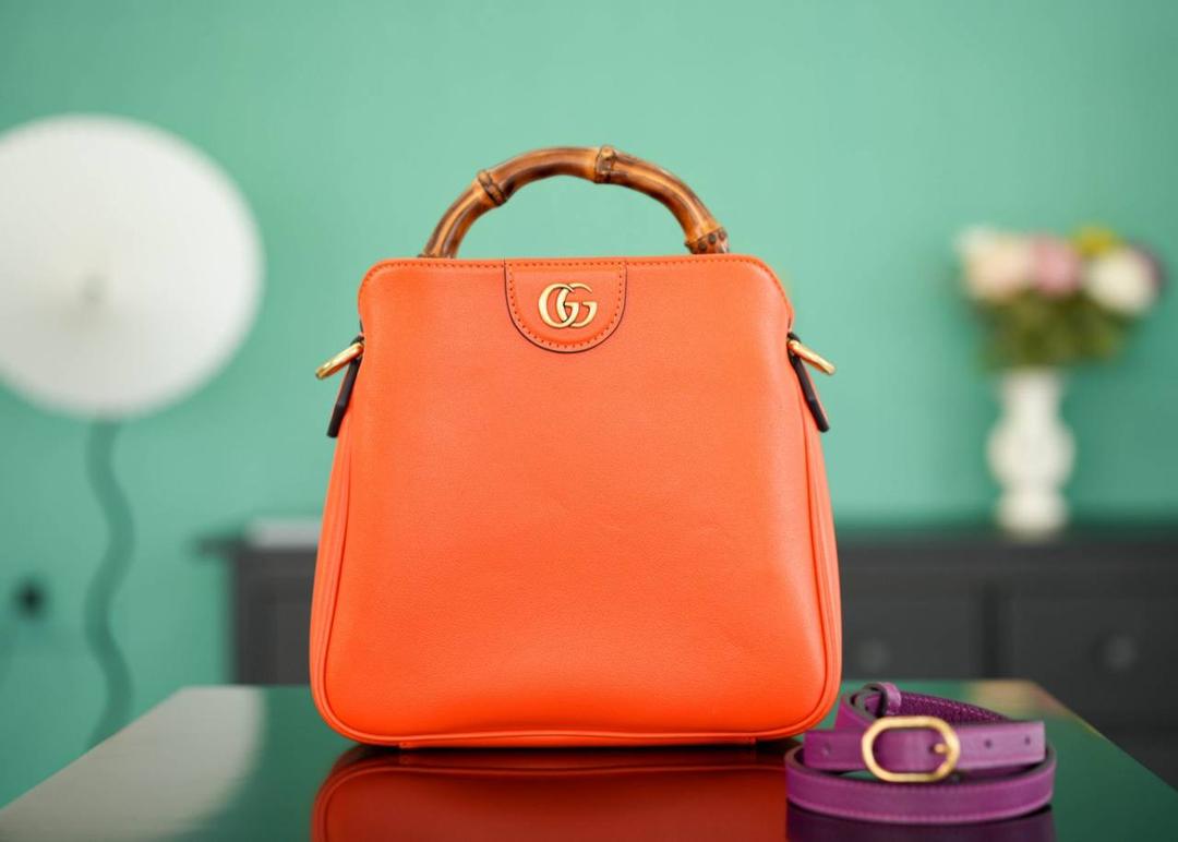 Gucci Bamboo 1947 Small Top Handle Bag in Vibrant Orange Leather