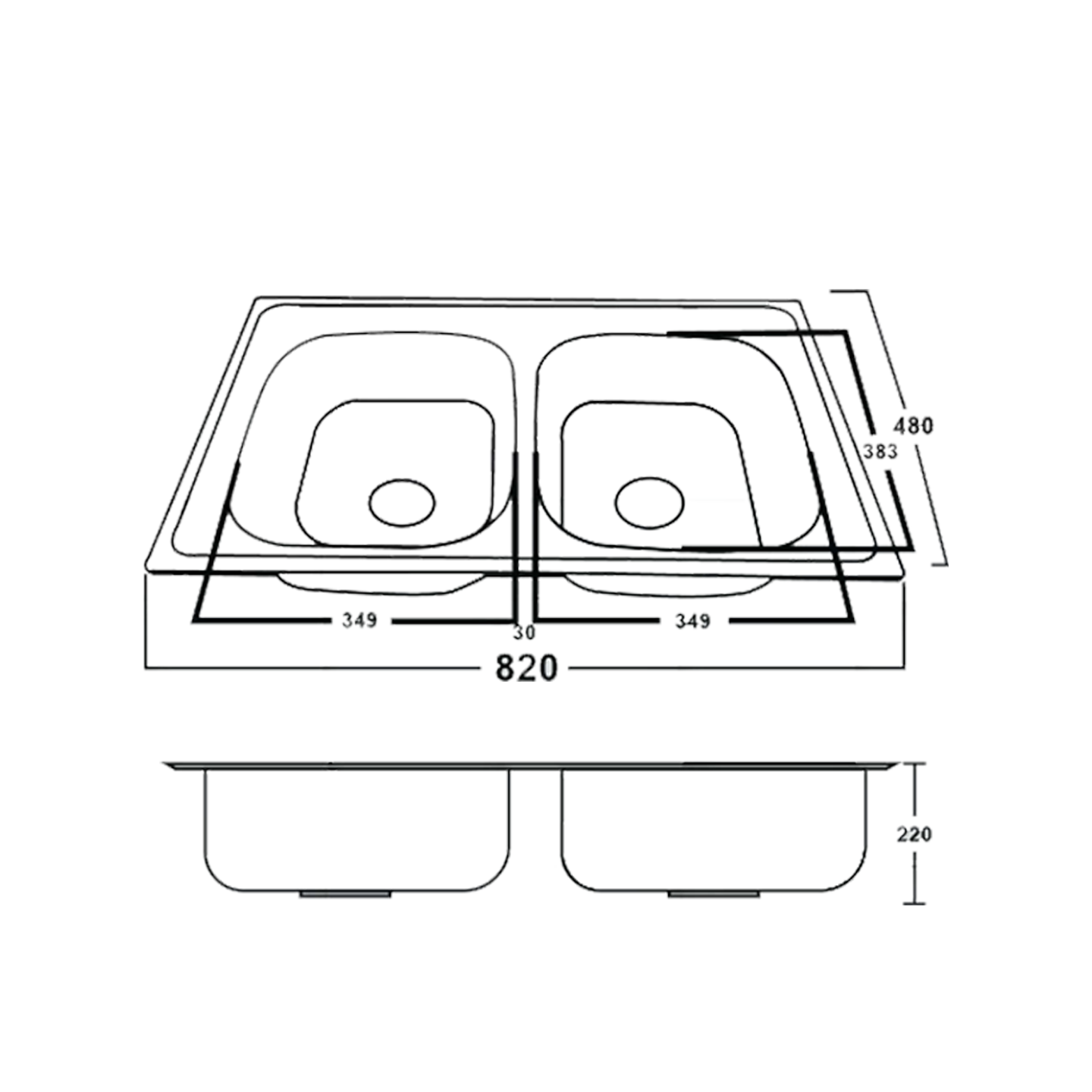 Rabico Polish Stainless Steel Double Bowl Kitchen Sink (8248Sr#) W6-03