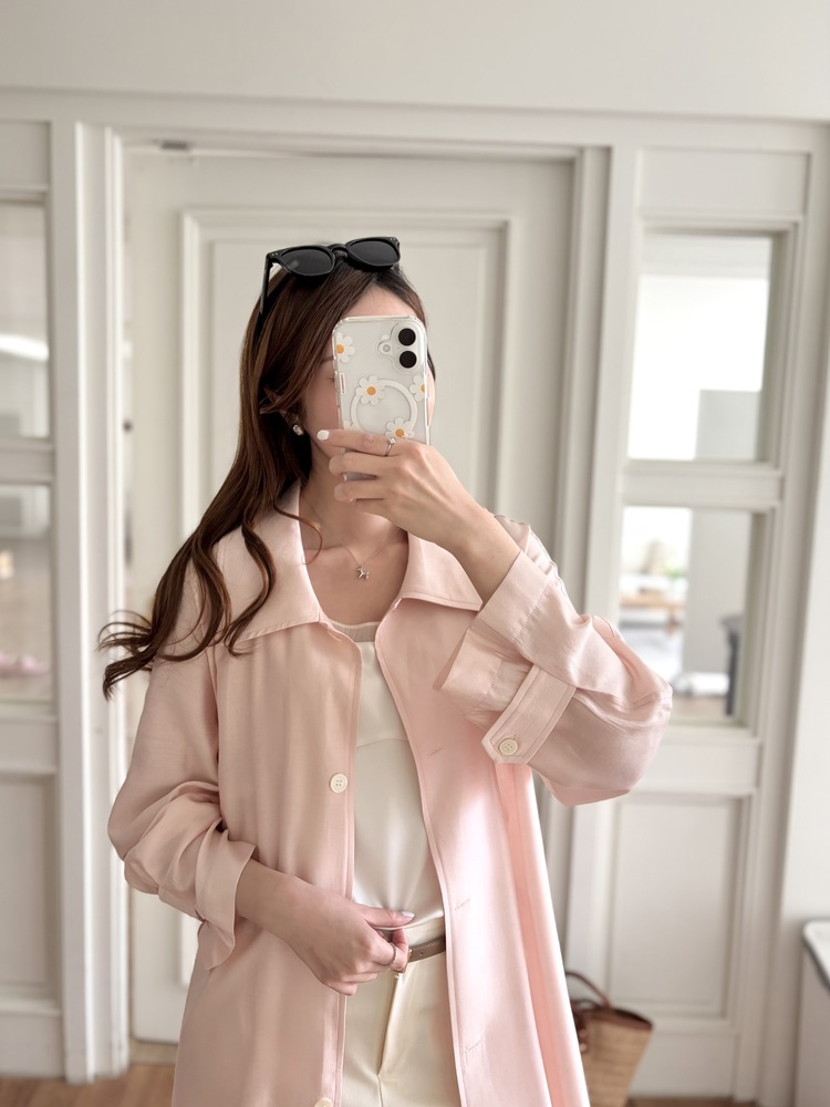 Silky Belted Trench Coat (Pink)