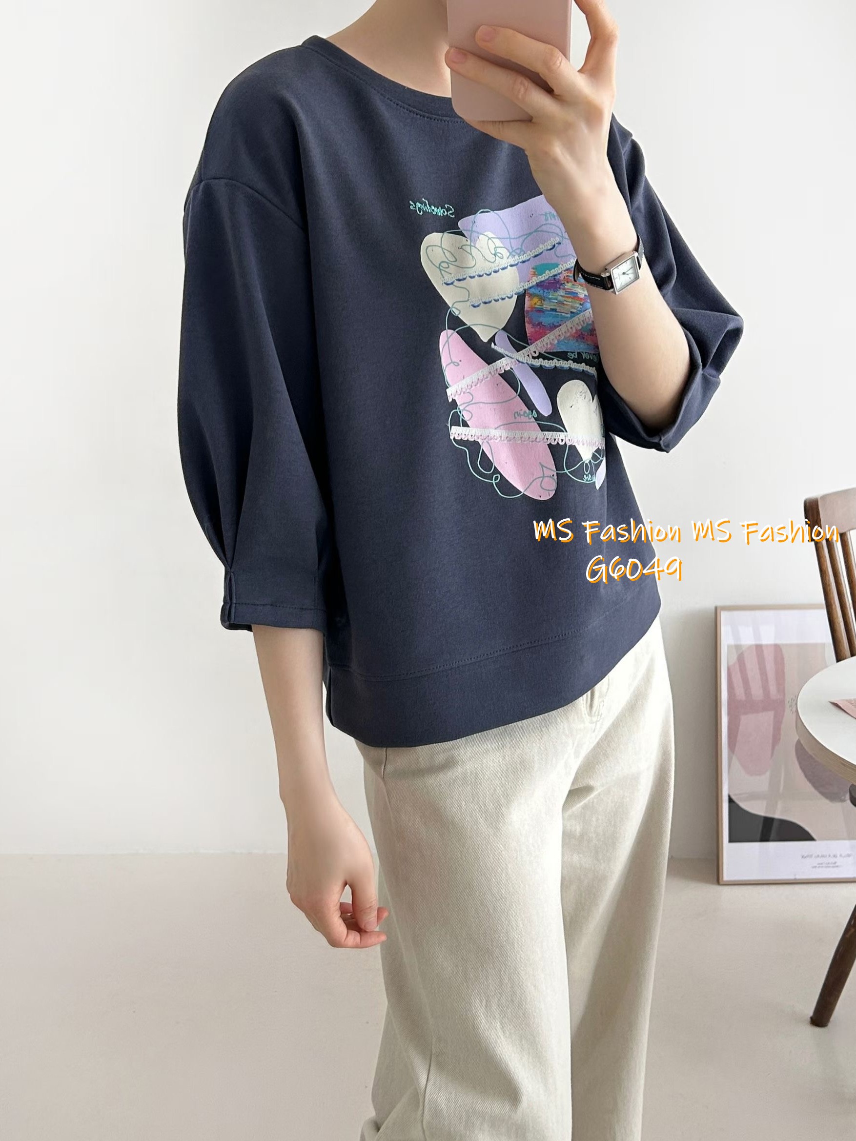 G6049 韓國🇰🇷特色幾何print top