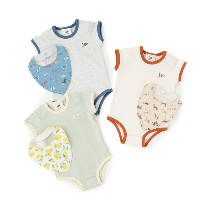 🇯🇵預訂 日本直送🇯🇵Petit Main x Lee三色標誌貼花連圍兜短袖包屁衣套裝