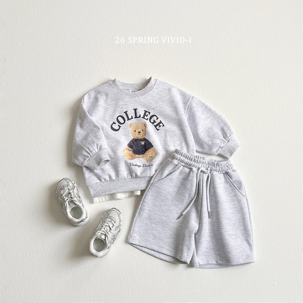 🌸預訂 韓國直送🌸🇰🇷VIVIDI三色學院小熊印花長袖上下套裝