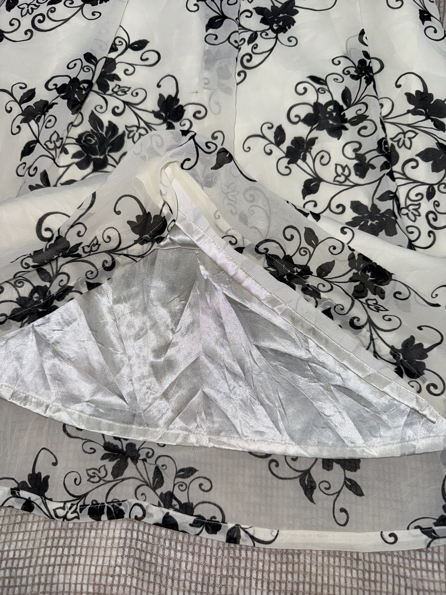 Monochrome Baroque Botanical White Chiffon Midi Skirt