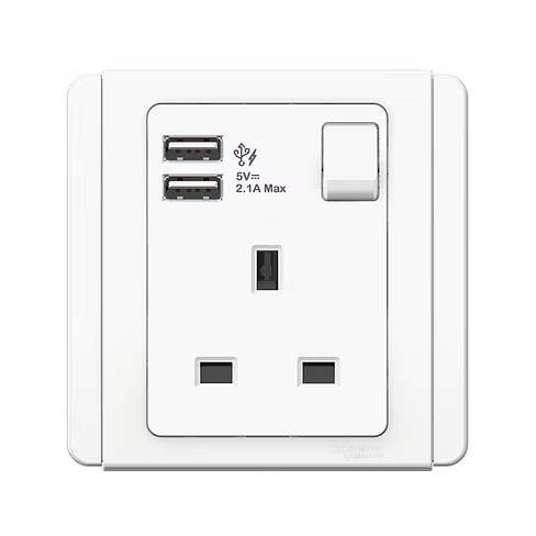 施耐德 NEO 凝白 13A單蘇有掣連Type A USB 插座