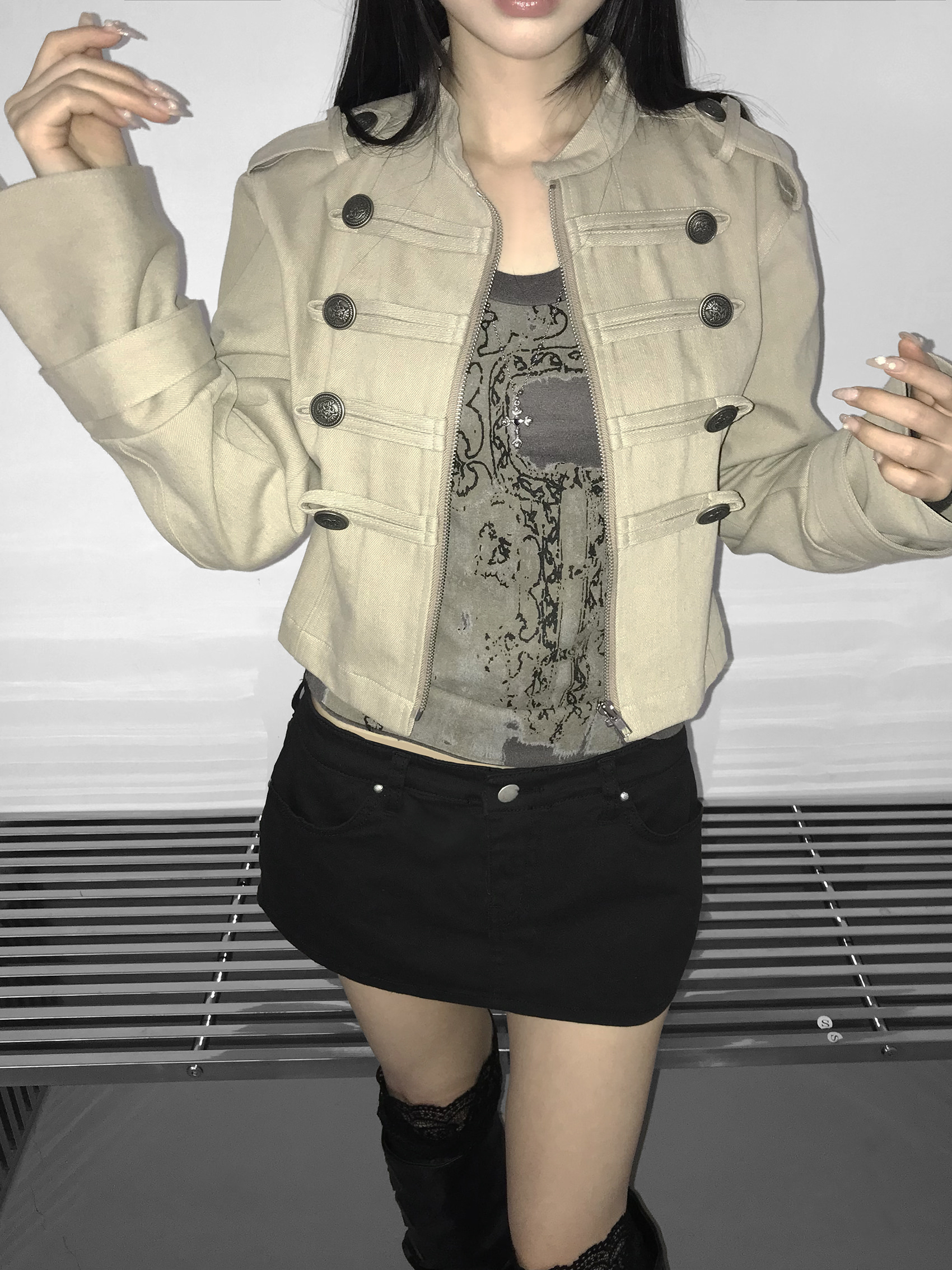 Vintage Zip Front Cropped Jacket