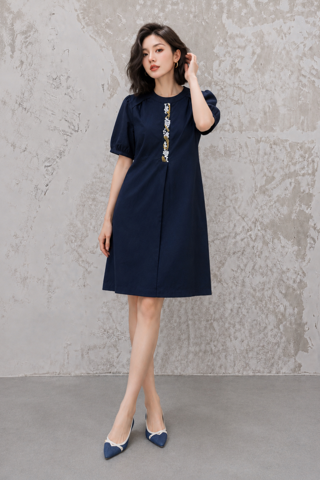 311231 Olive Lace Accent Shift Dress