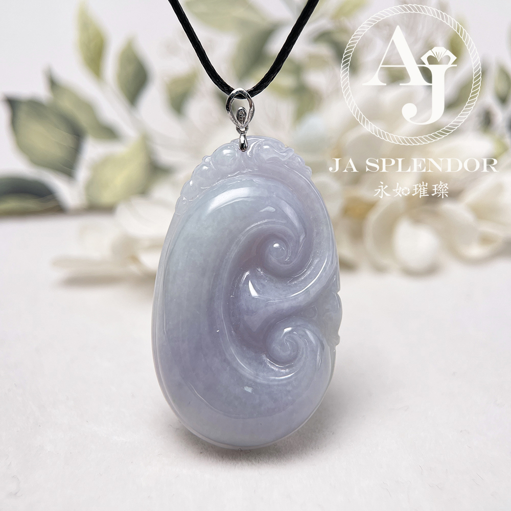 JNK-97 天然翡翠A玉 冰潤紫藍如意龍韻吉祥18K金吊墜