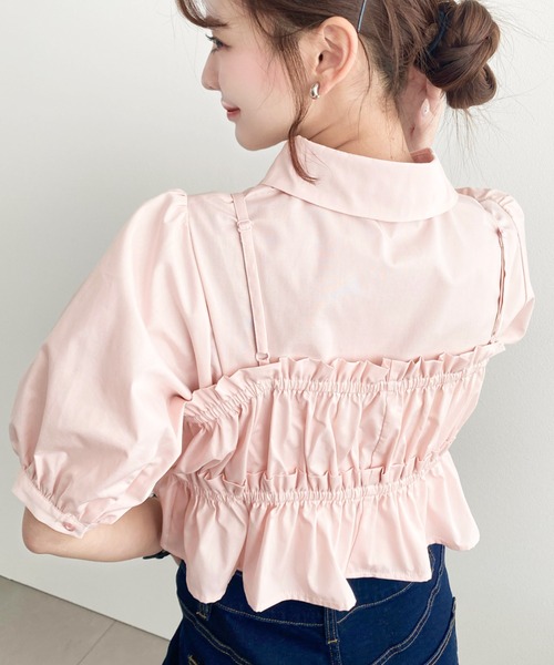 荷葉邊抹胸短袖襯衫上衣【JT036】