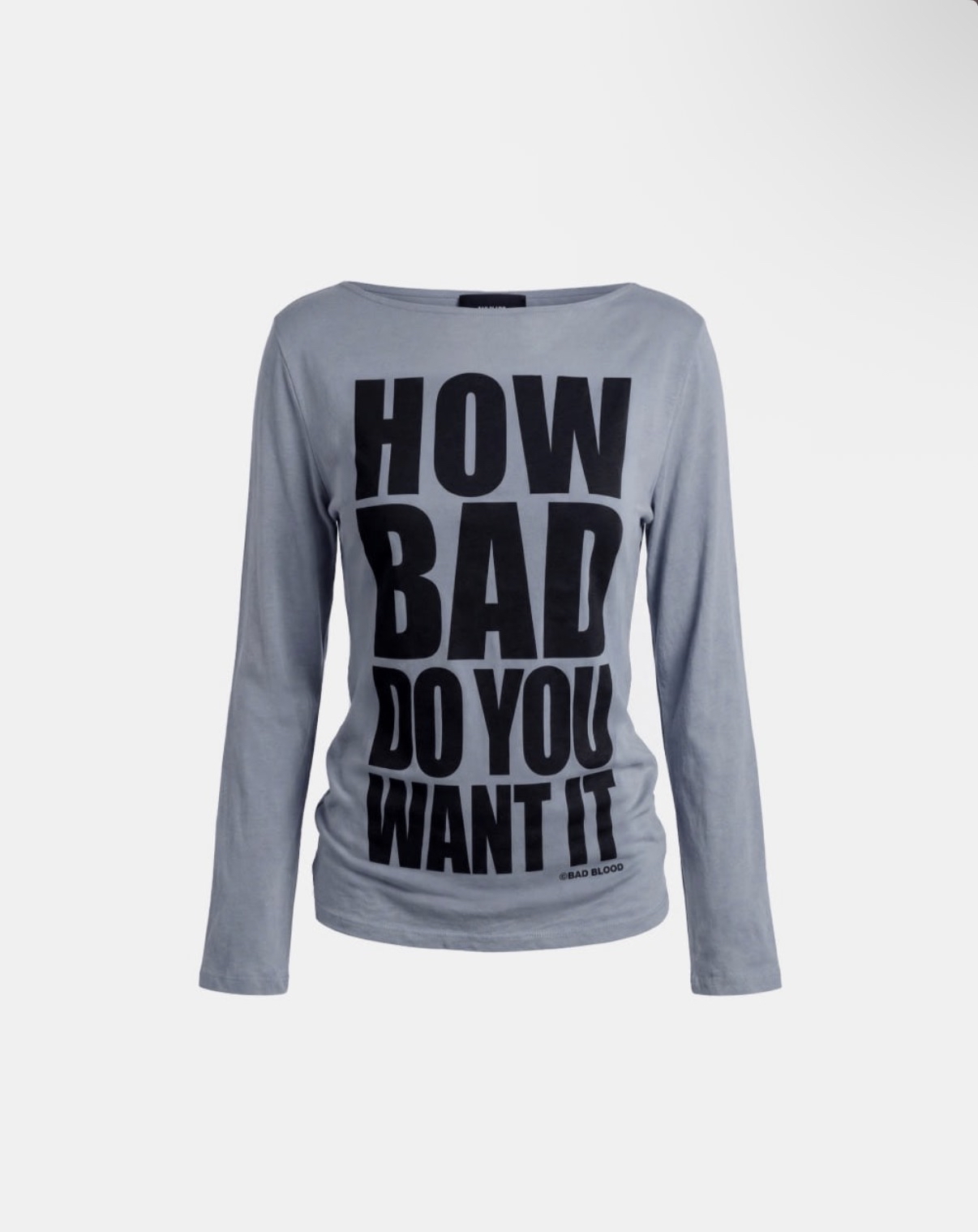 BADBLOOD [w-tee26-118] DO YOU WANT IT Boat Neck T-Shirt - Sky Blue