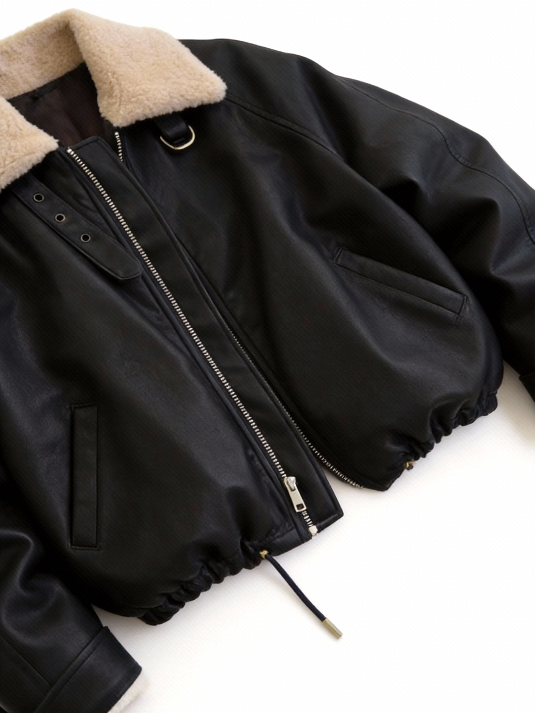 806#黑色羊羔絨領仿皮夾克