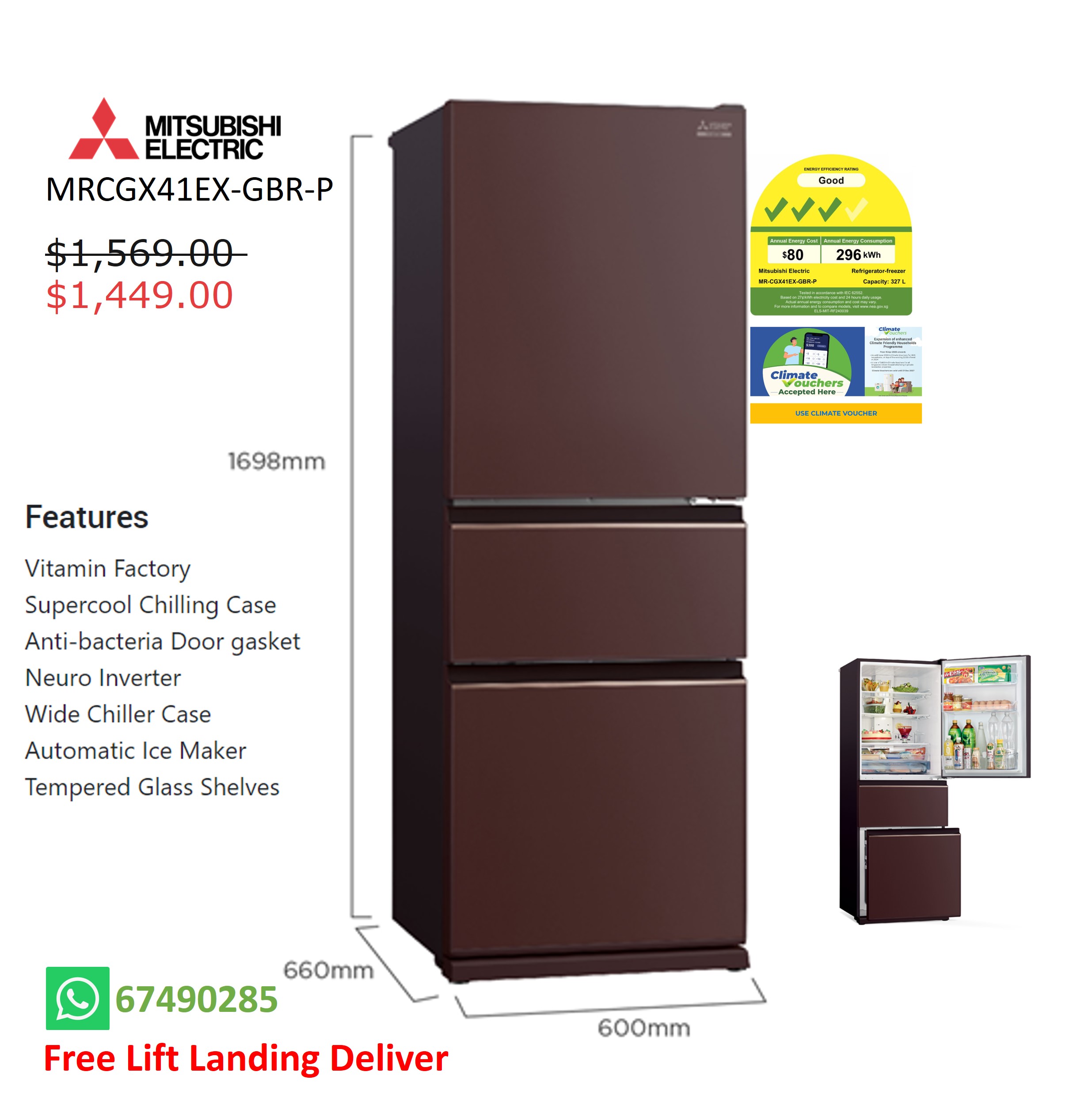 Mitsubishi MR-CGX41EX 3 Doors Refrigerator