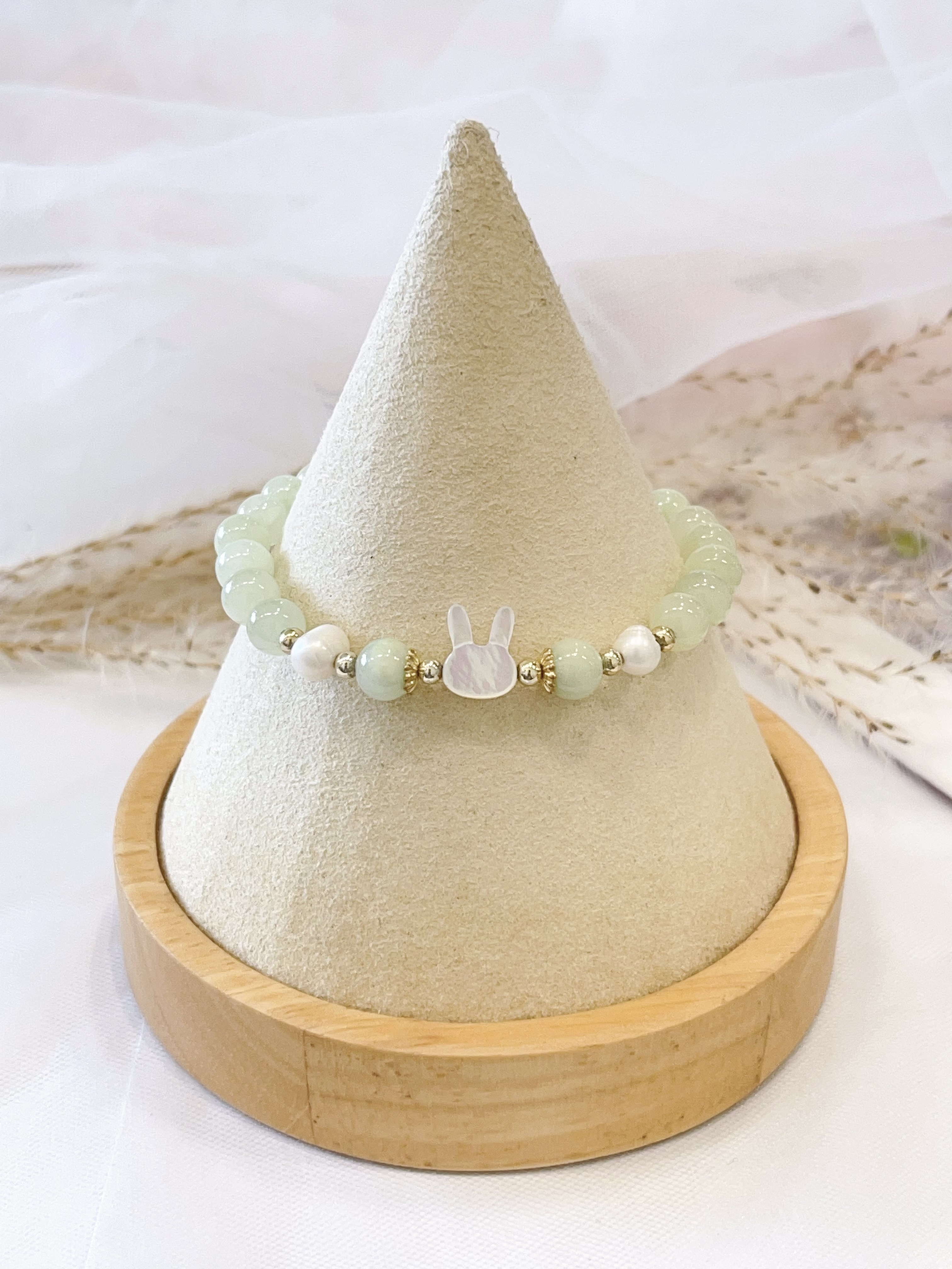 💚 奶盖葡萄石 × 淡水珍珠 Prehnite & Freshwater Pearl | 6mm
