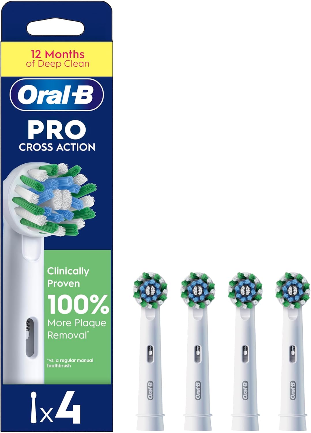 Oral B EB50 PRO Cross Action X 型和斜角刷毛，可深層去除牙菌斑，4 支裝電動牙刷頭，白色  EB50 PRO Cross Action  X-Shape And Angled Bristles (4pcs) WHITE