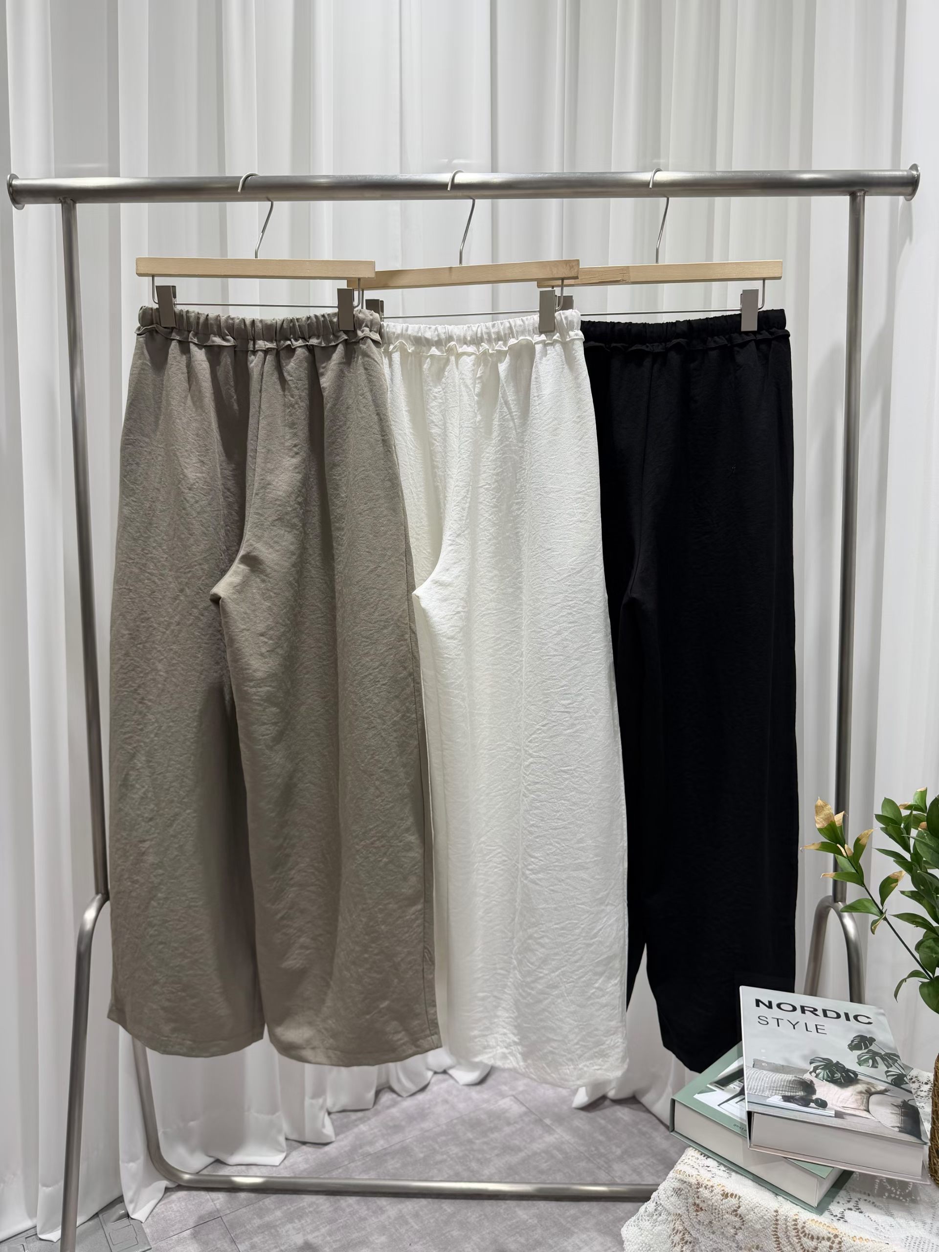 CT21 韓系抽繩鬆緊高腰闊腿褲