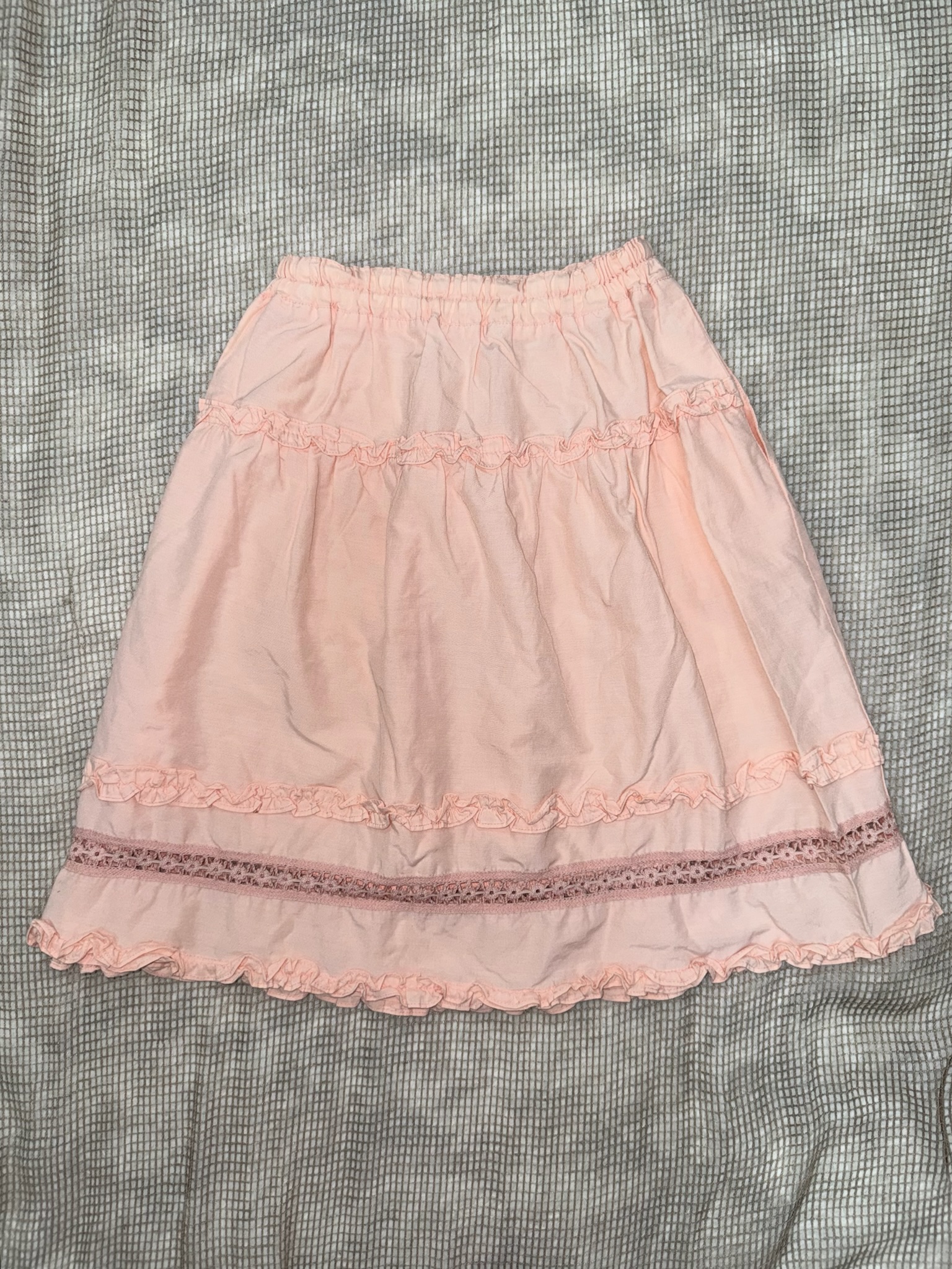Pink A-Line Ruffled Cotton Skirt