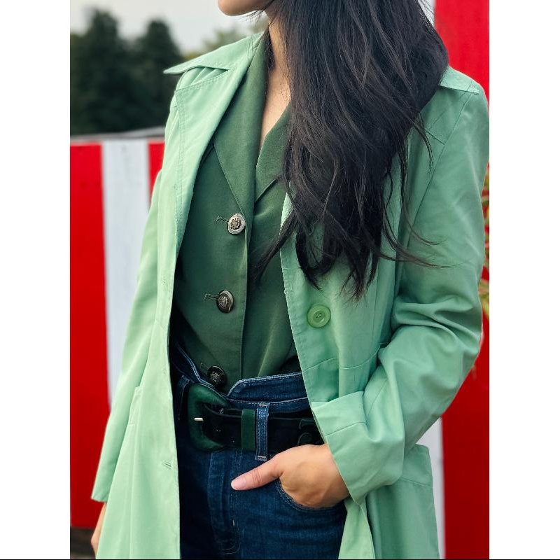 Vintage C.a. 1970s Made in Taiwan "Leon Green" Mint Green Princess Trench Coat (MT2023)