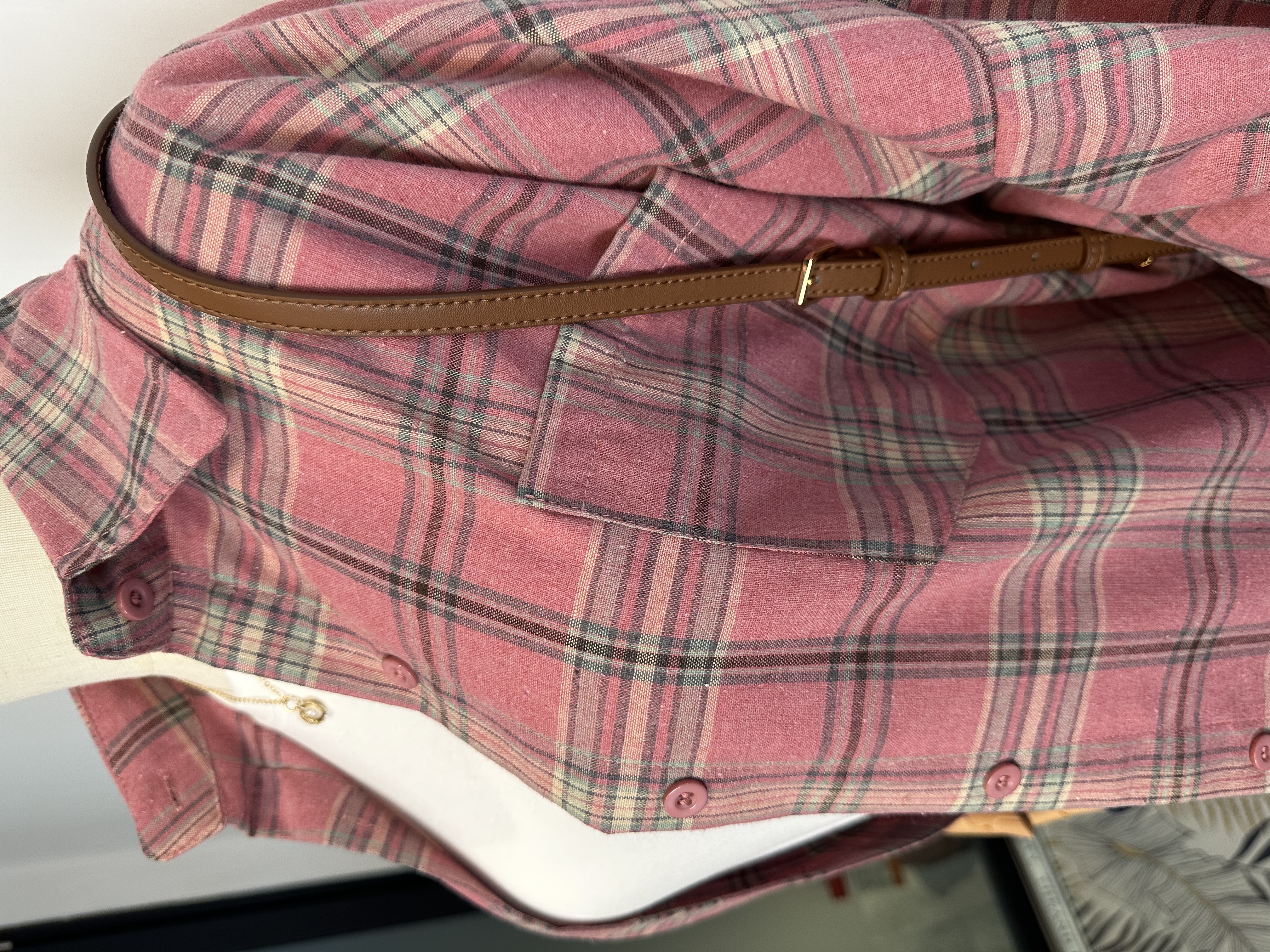 Oversize 格仔紋裇衫（乾燥玫瑰色）