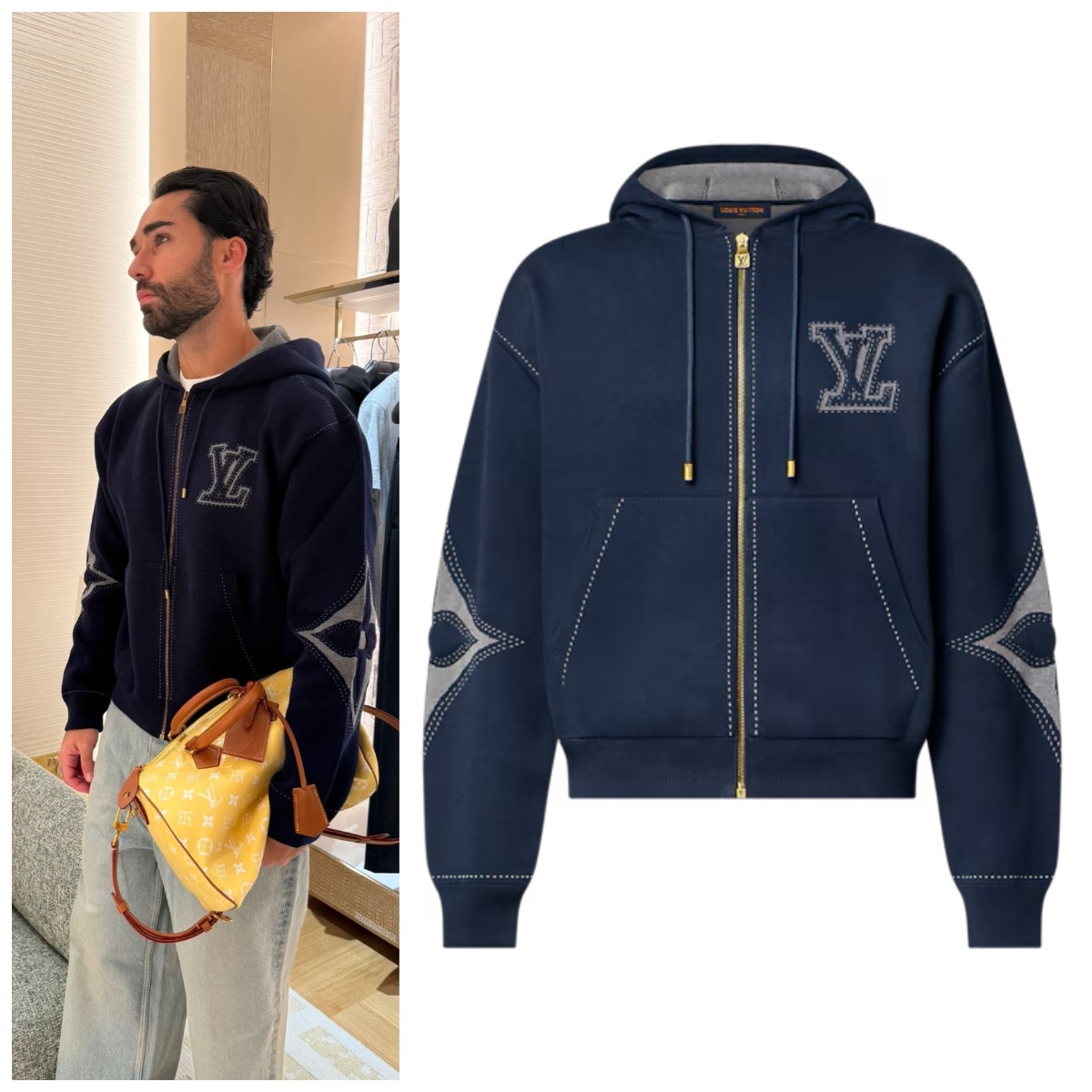 LV Logo嵌花拉鍊連帽外套 