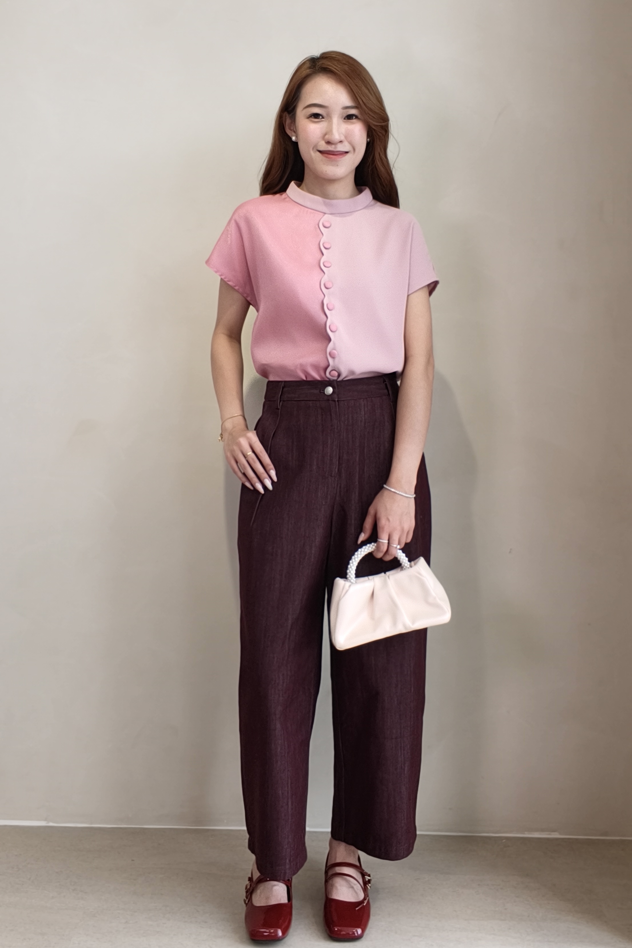 210581 Celeste Contrast Button Satin Blouse