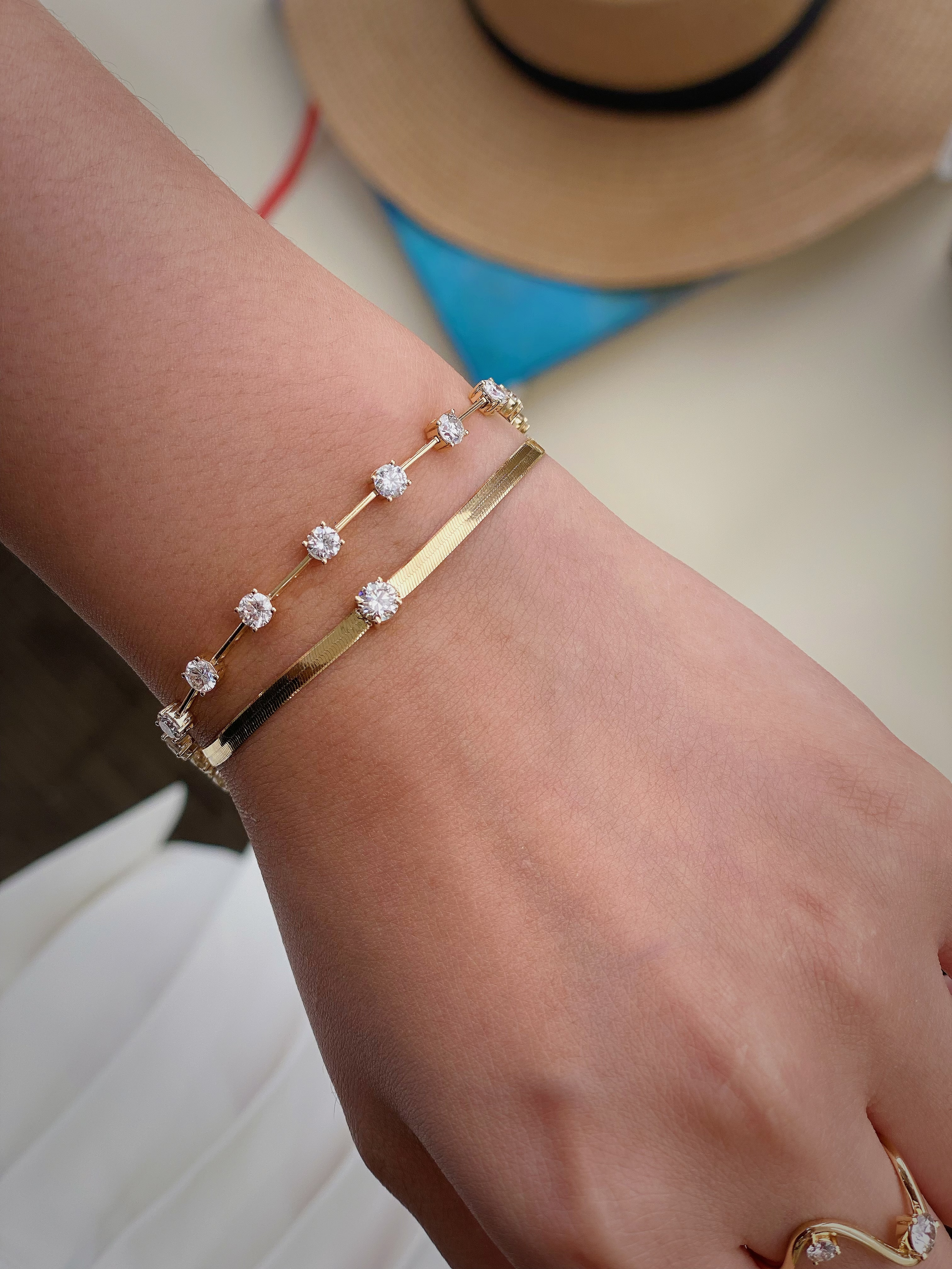 Diamond flat snake bone bracelet N240251