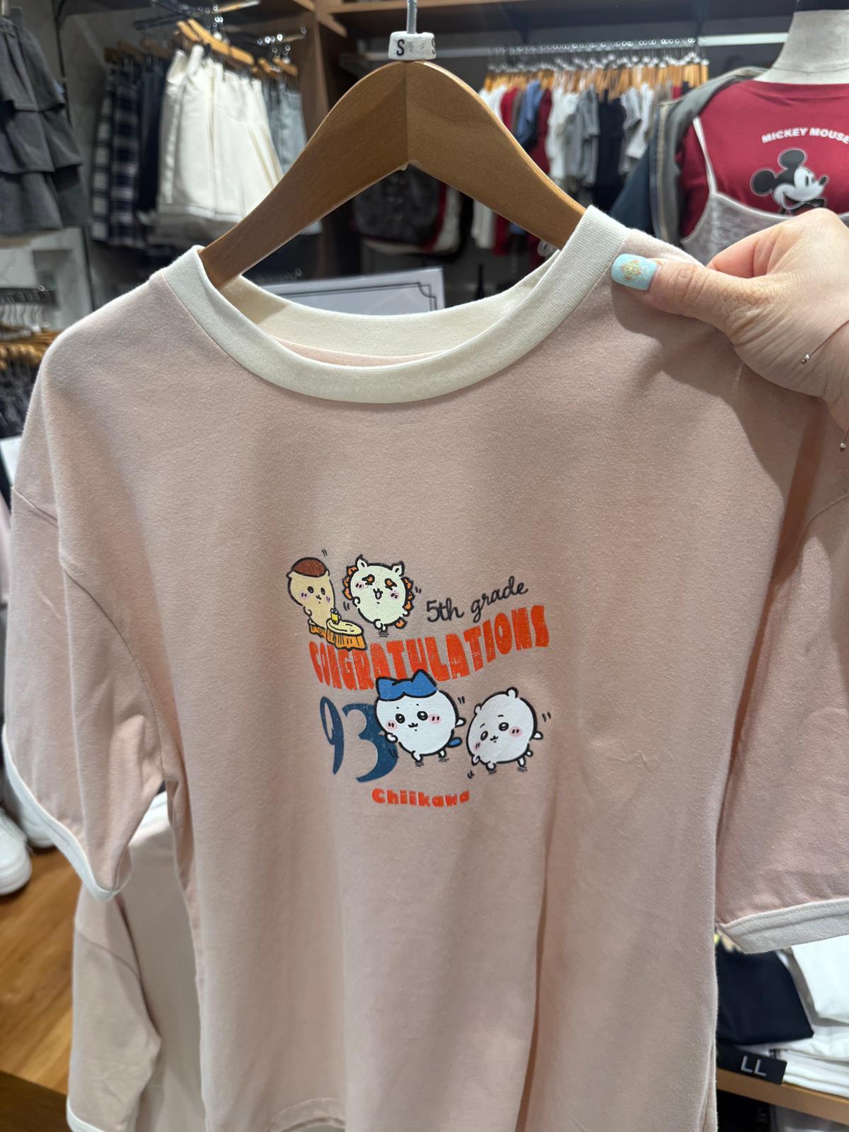 Honeys x Chiikawa 拼色邊tee Size /m /L Pink /ivory / charcoal / grey