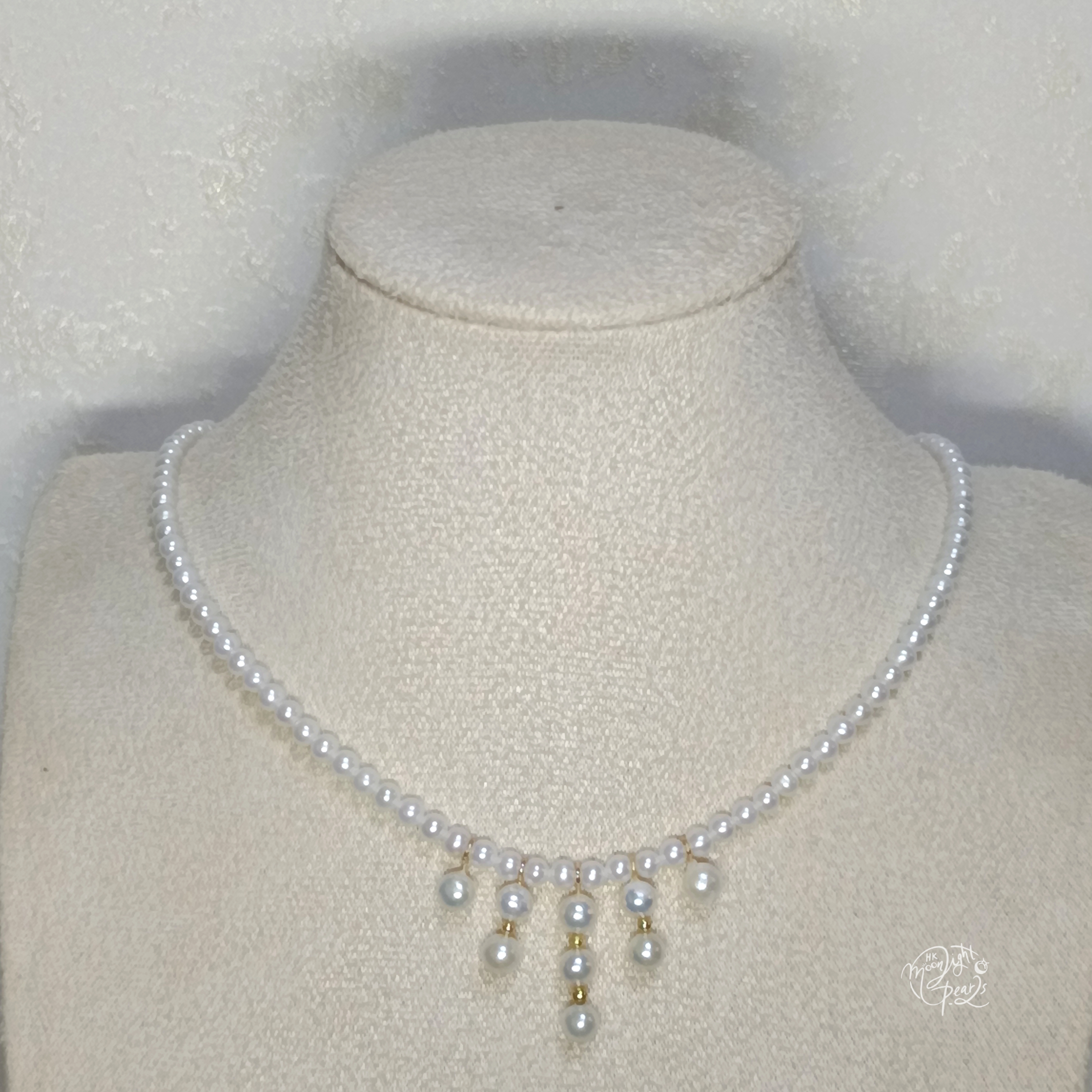 近正圓極強光淡水ak白細胞珍珠注金愛心尾鍊扣時尚流蘇項鍊