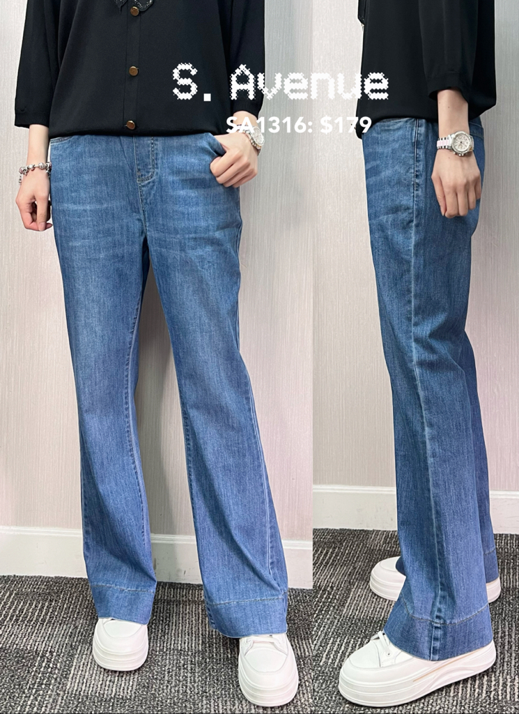 SA1316:橡根腰薄身洗水小喇叭型彈性牛仔褲