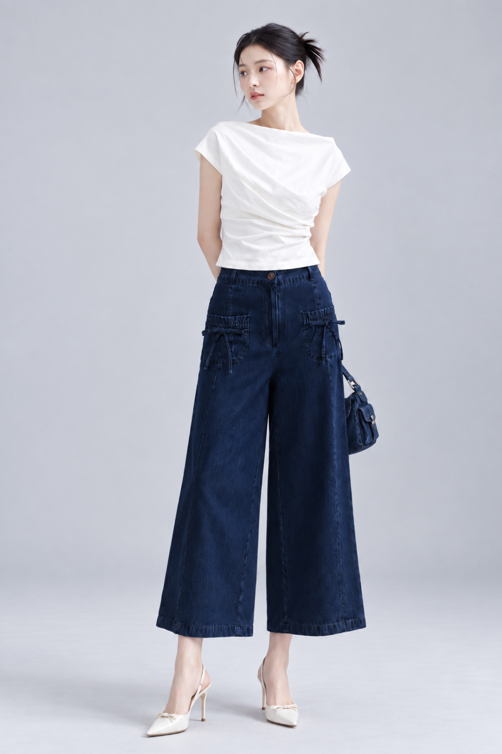 74264 Bow Pocket Wide-Leg Jeans