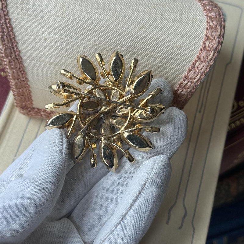 C.a. 1950s Aurora Borealis Starburst Brooch & Clip Earrings Set (MT2432)