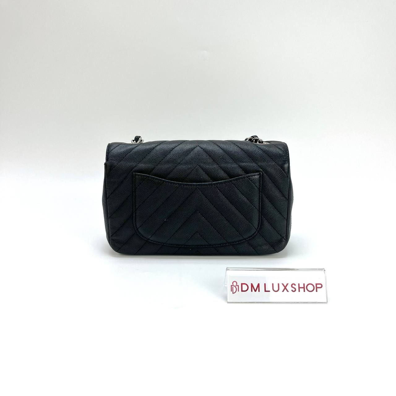 Chanel Black Caviar Chevron Mini Rectangular CF SHW (Serial 25, Y: 2018)