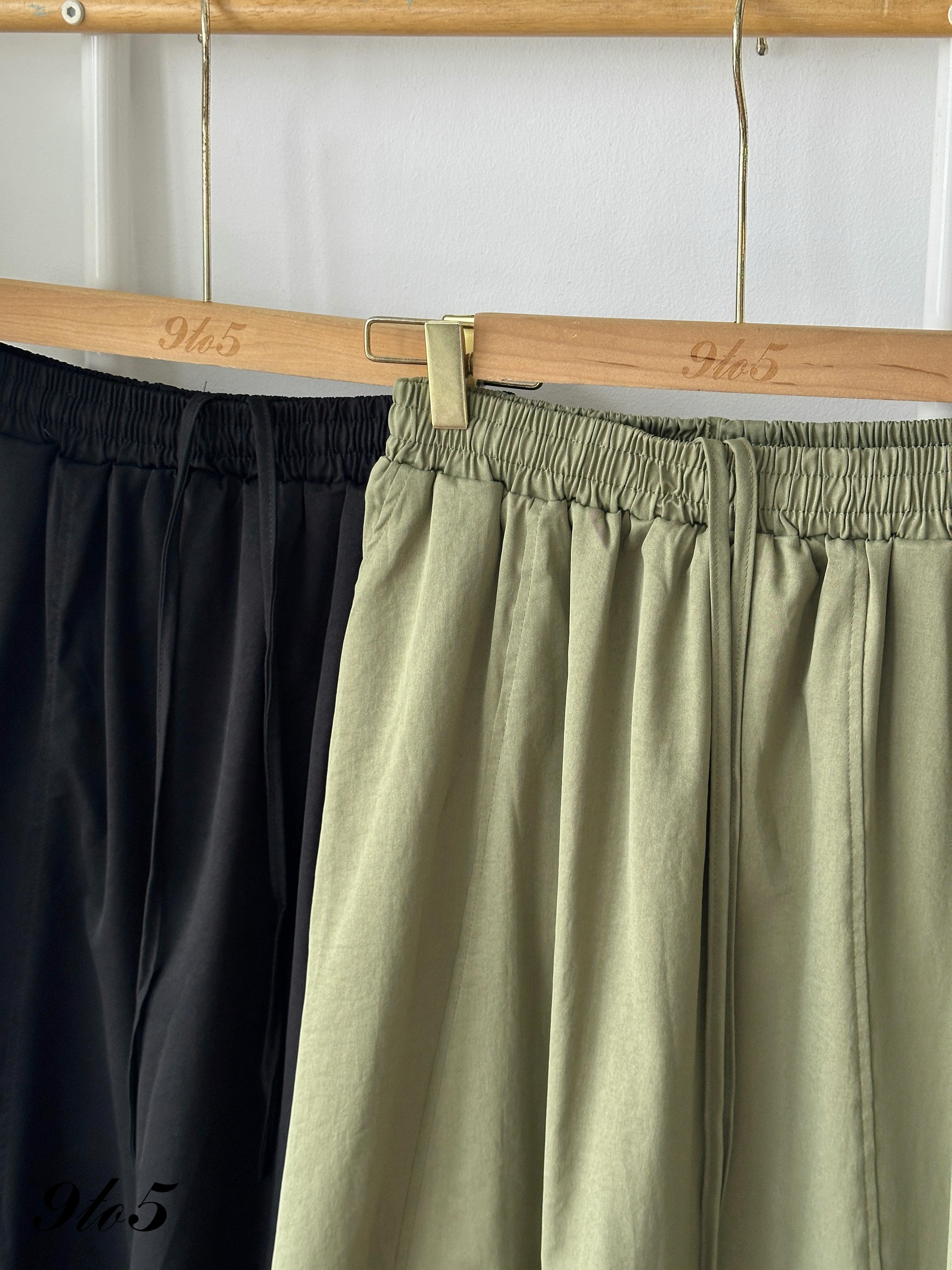 S1956 Drawstring Long Casual Skirt - Army Green & Black