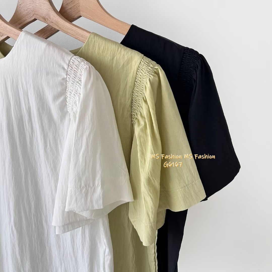 G6167 韓國🇰🇷淨色肩皺摺top