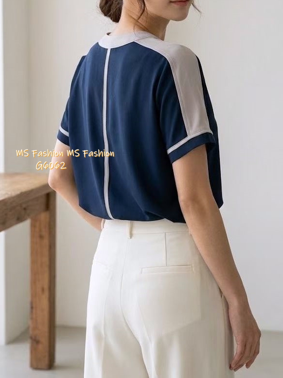 G6062 韓國🇰🇷靚料V領拼色top